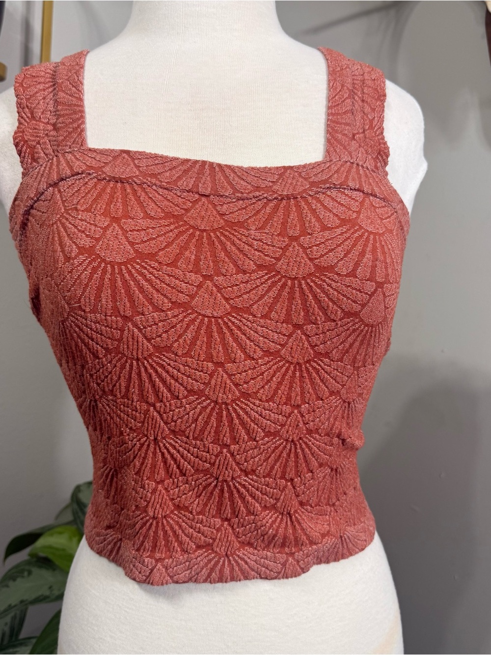 Coco & Shay L/XL Rust Textured Square Neck Cropped Tank Top